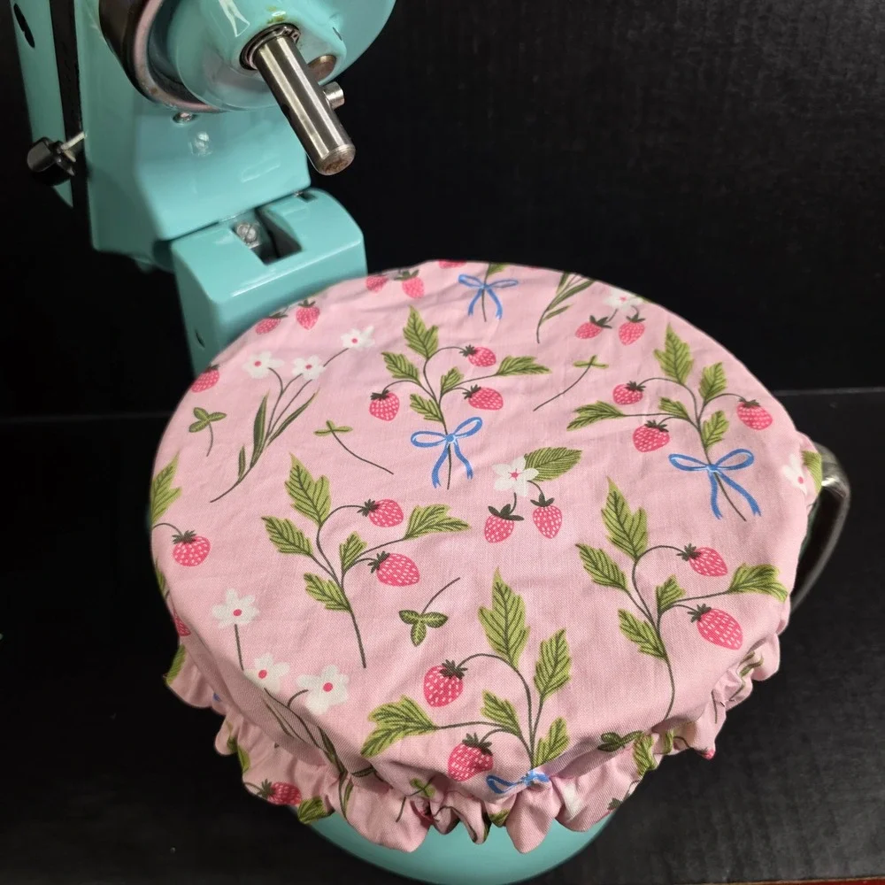 Pink Strawberries Polka Dot Blue Bows KitchenAid Mixer Mixing Bowl Cover Baking